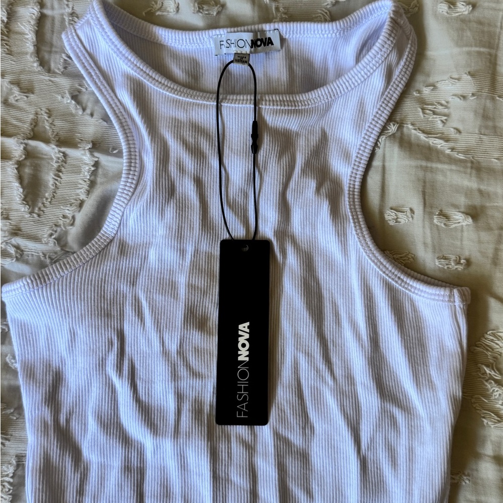 Fashion Nova S NWT White/ Black Ribbed Halter Bodysuit 2 pack